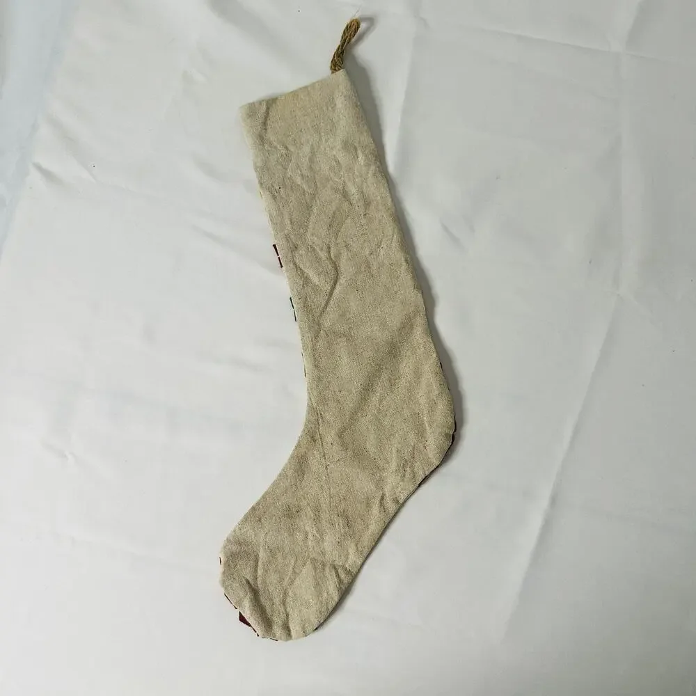 Primitive Farmhouse Christmas Striped Snowflake Sewn Skinny Holiday Stocking